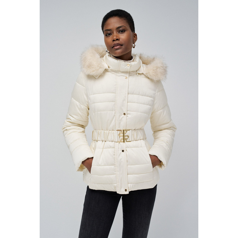 manteau femme  salsa short puffer coat with fur hoo