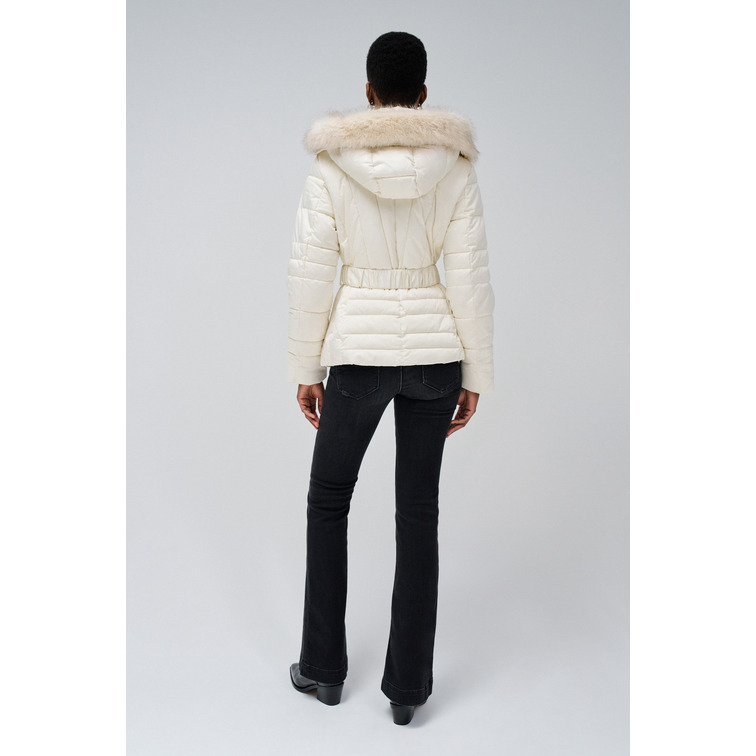 manteau femme  salsa short puffer coat with fur hoo