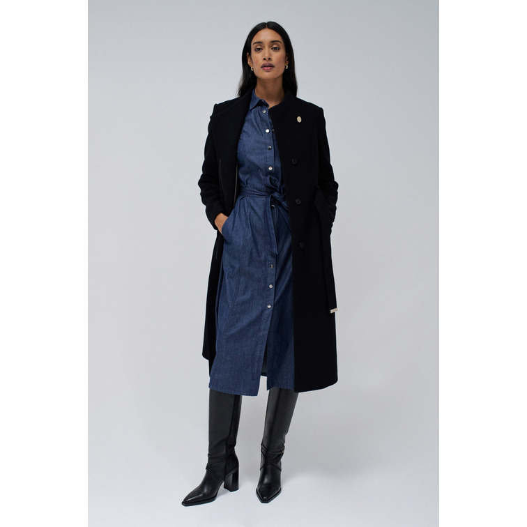 manteau femme  salsa long wool peacoat with belt