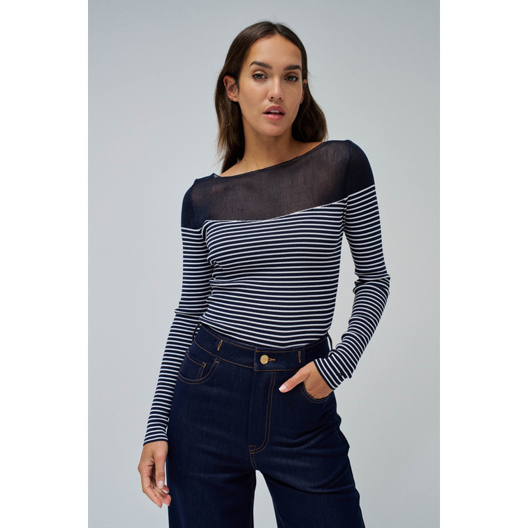 maillot femme  salsa jeans sweater with sheer upper detai