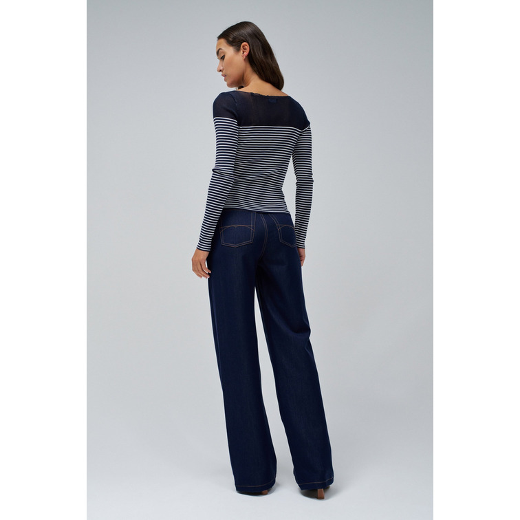 maillot femme  salsa jeans sweater with sheer upper detai