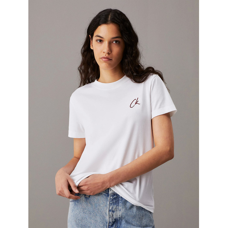 t-shirt femme  ck embroidered ck regular tee