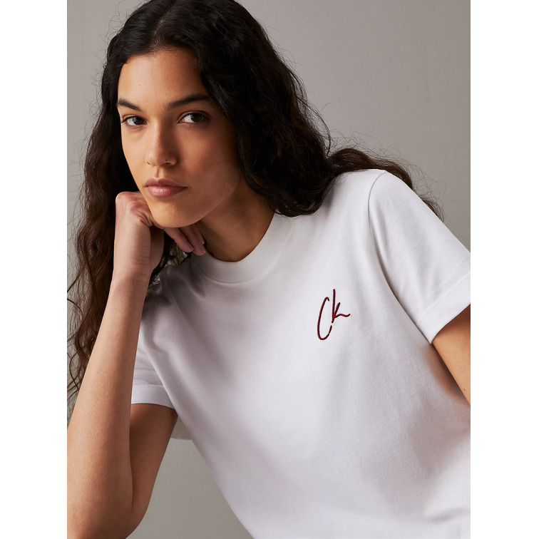 t-shirt femme  ck embroidered ck regular tee