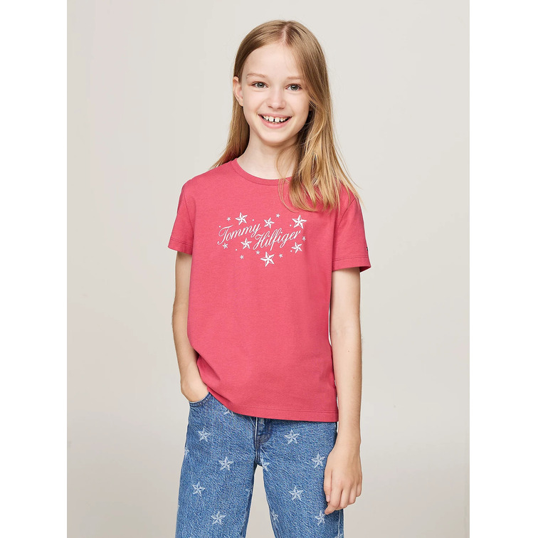 t-shirt fille  th tommy script glitter tee ss