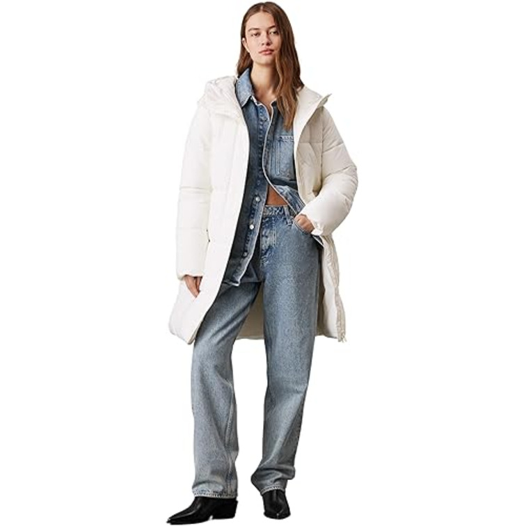 manteau femme  ck logo belt long puffer