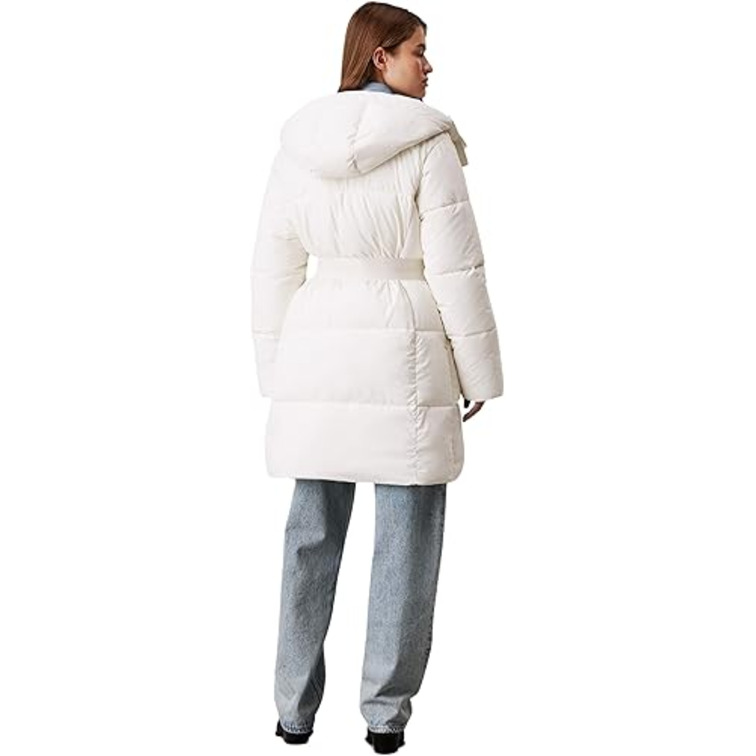 manteau femme  ck logo belt long puffer